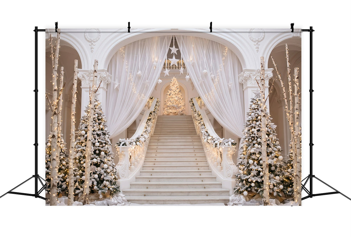 White Christmas Backdrop Elegant White Staircase Christmas Backdrops 10x10 UK RR610-16