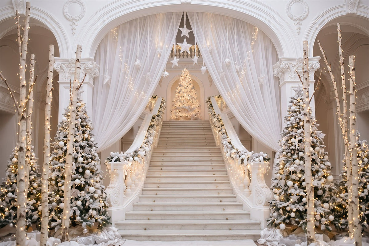 White Christmas Backdrop Elegant White Staircase Christmas Backdrops 10x10 UK RR610-16