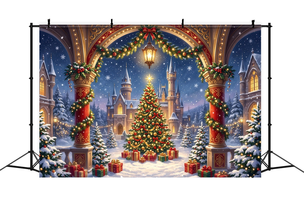 Christmas Arch Backdrop Gilded Castle Archway Christmas Party Picture Backdrop UK RR610-161
