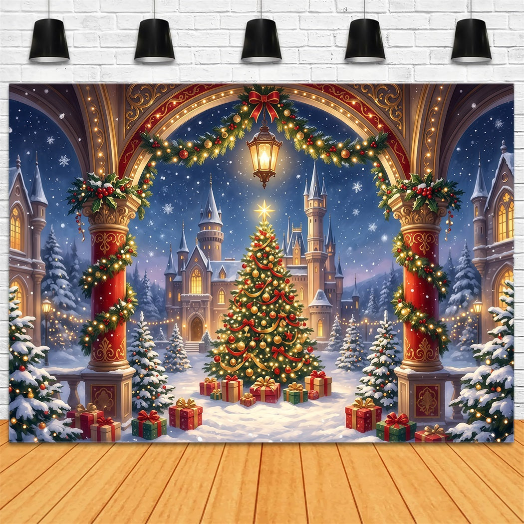 Christmas Arch Backdrop Gilded Castle Archway Christmas Party Picture Backdrop UK RR610-161