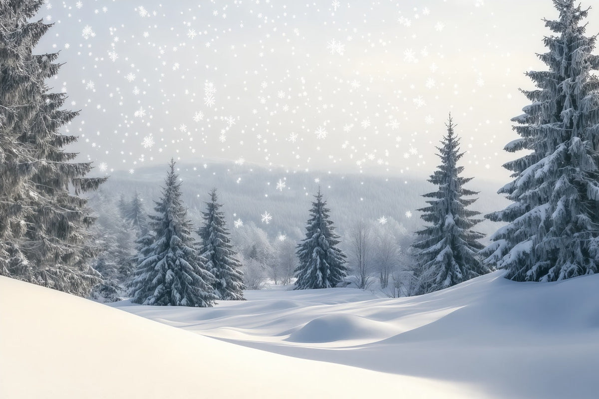 Christmas Tree Backdrops Snowy Pine Forest Hills Christmas Photoshoot Backdrops UK RR610-162