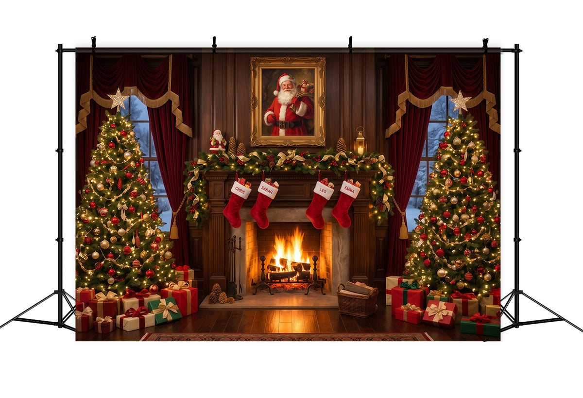 Santa Photo Backdrop Vintage Fireplace Stocking Display Christmas Backdrops for Sale UK RR610-170