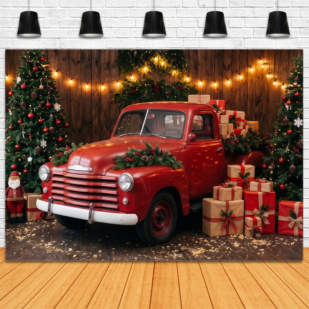 Christmas Photography Backdrop Festive Red Pickup Truck Merry Christmas Backdrops UK RR610-175