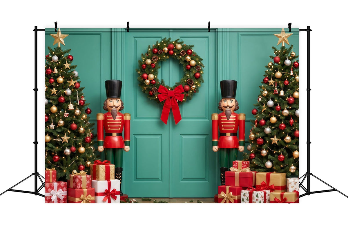Christmas Backdrop Bow Wreath Teal Door Nutcracker Ballet Backdrop UK RR610-177