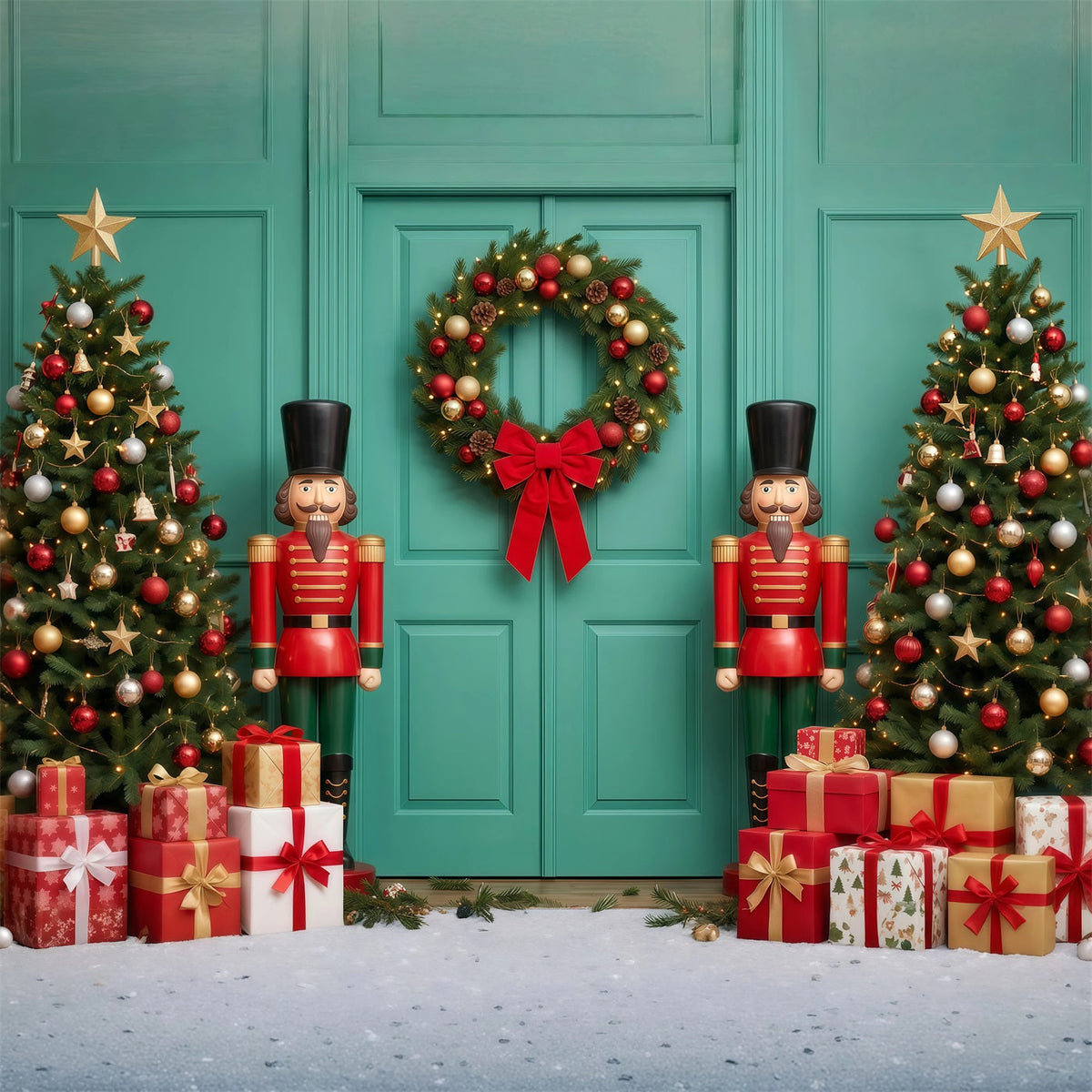 Christmas Backdrop Bow Wreath Teal Door Nutcracker Ballet Backdrop UK RR610-177