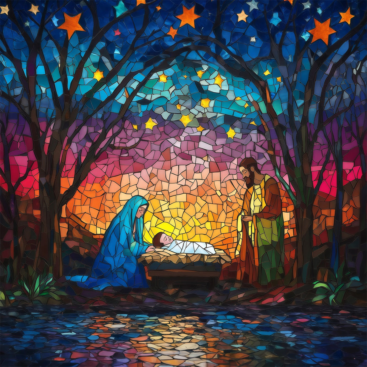 Nativity Scene Backdrop Stained Glass Starry Artwork Christmas Backdrop Sale UK RR610-178