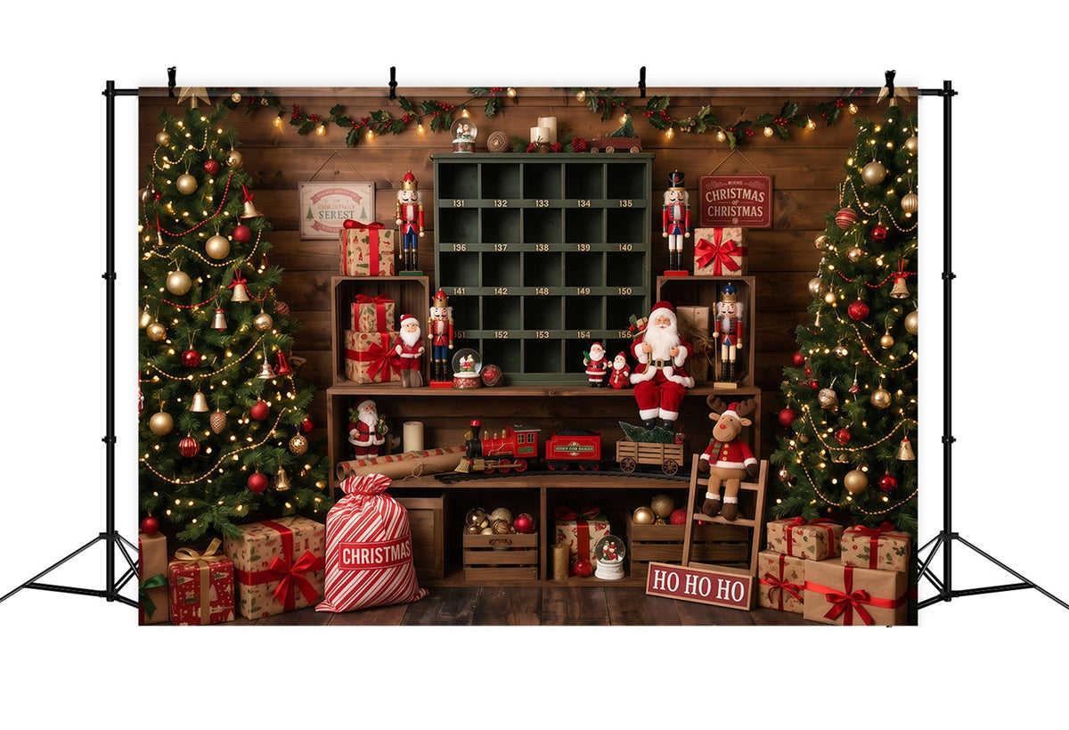 Pictures With Santa Backdrop Rustic Toy Room Display Backdrop Santas Workshop UK RR610-18