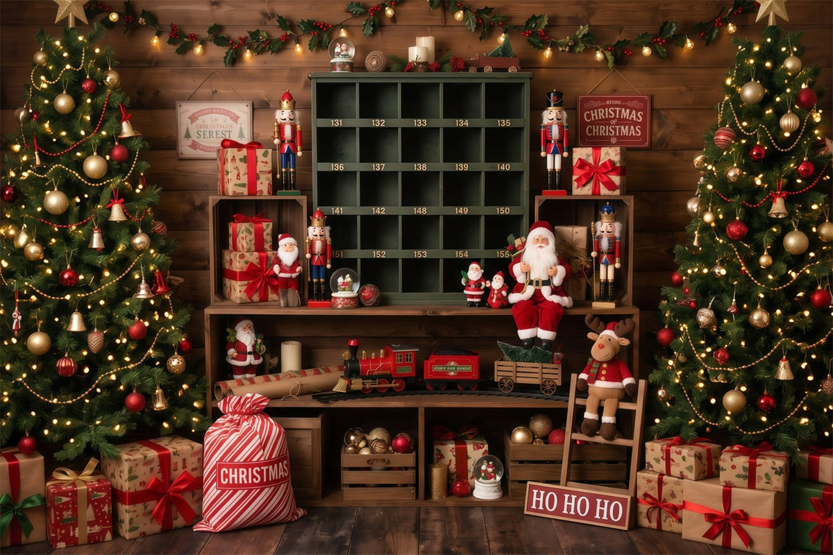 Pictures With Santa Backdrop Rustic Toy Room Display Backdrop Santas Workshop UK RR610-18