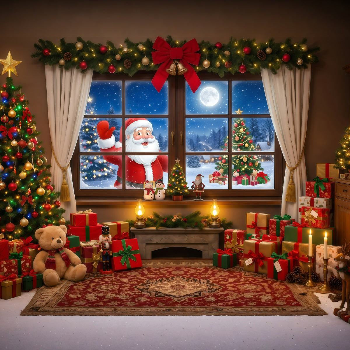 Santa Backdrop For Pictures Santa Window Gift Display Christmas Music Backdrop UK RR610-19