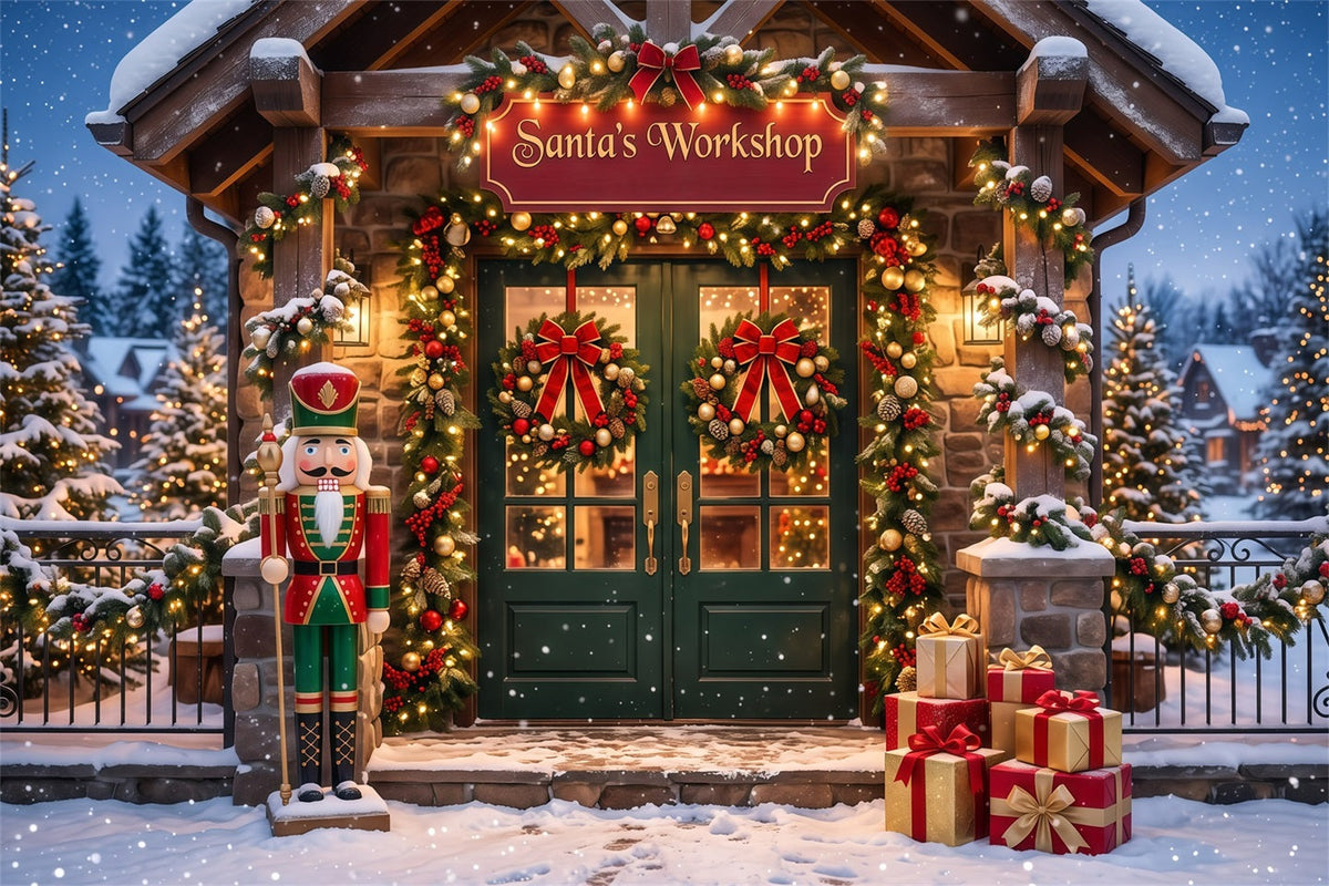 Santa's Workshop Backdrops Snowy Workshop Nutcracker Entrance Santa's Mailroom Backdrop UK RR610-21
