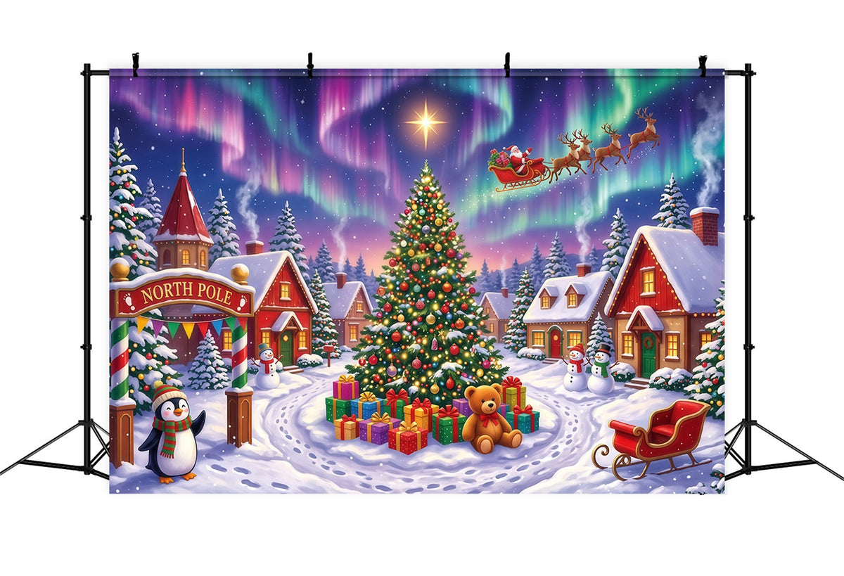 Santa Backdrops Photography Snowy Aurora North Pole Santa Village Backdrop UK RR610-22