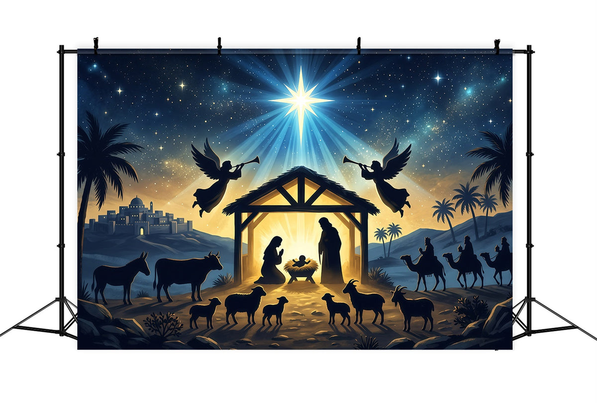 Christmas Backdrops For Church Radiant Nativity Star Gathering Nativity Stable Backdrop UK RR610-25