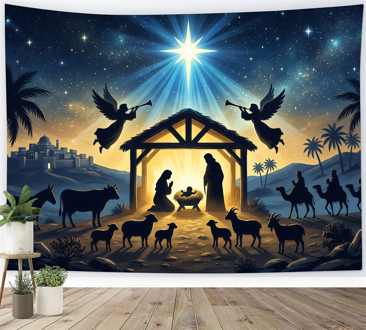 Christmas Backdrops For Church Radiant Nativity Star Gathering Nativity Stable Backdrop UK RR610-25