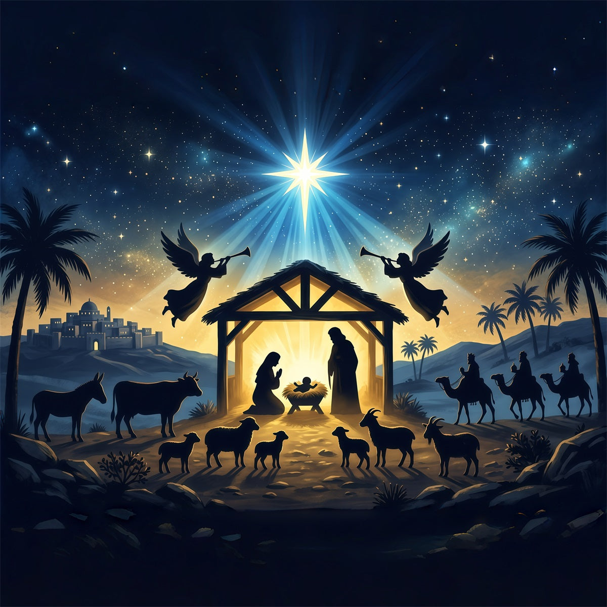 Christmas Backdrops For Church Radiant Nativity Star Gathering Nativity Stable Backdrop UK RR610-25