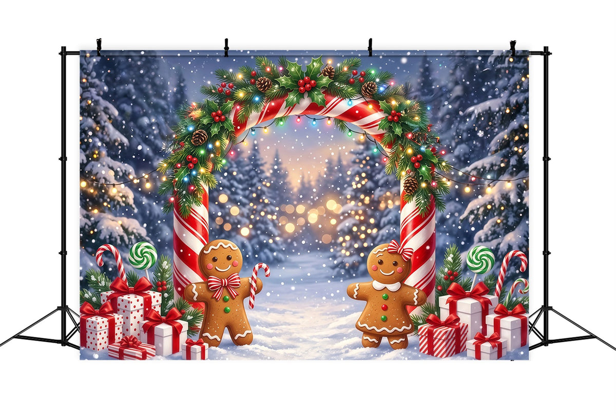 Gingerbread Backdrops Snowy Forest Night Bokeh Candy Cane Backdrop UK RR610-3