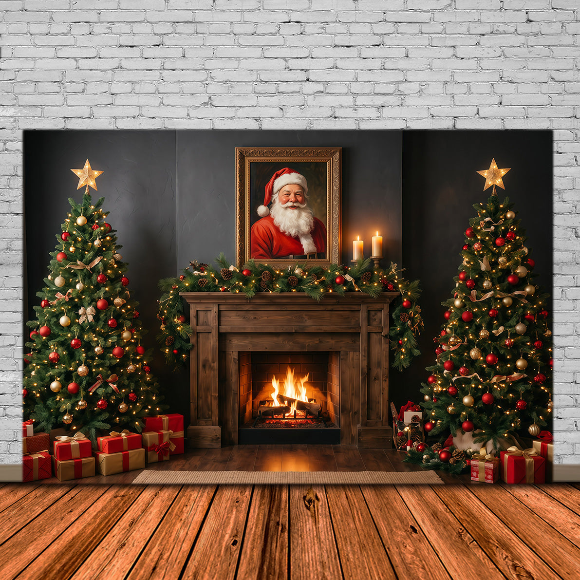 Photos With Santa Backdrop Dark Fireplace Display Santa Fireplace Backdrop UK RR610-34