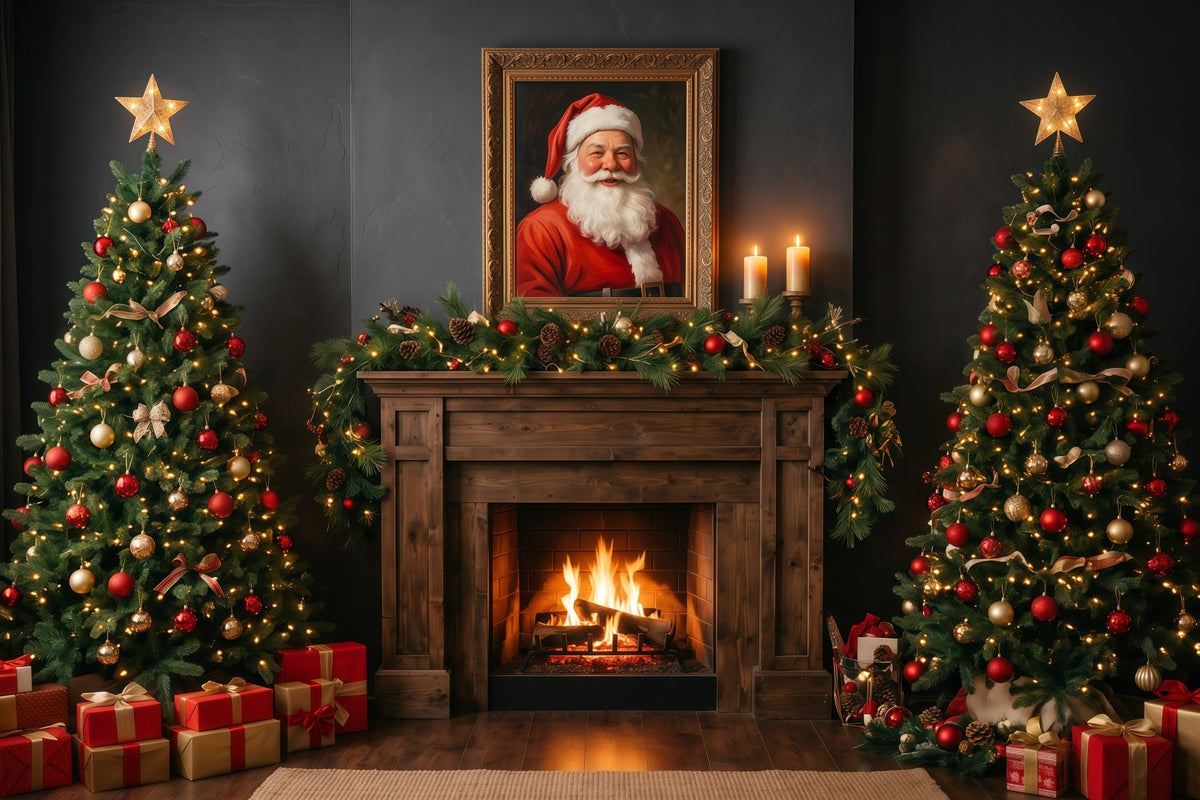 Photos With Santa Backdrop Dark Fireplace Display Santa Fireplace Backdrop UK RR610-34