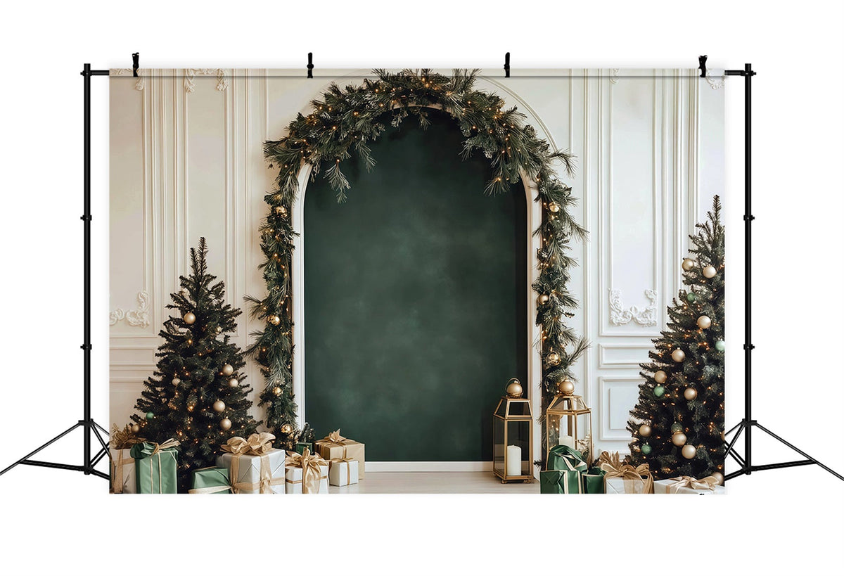 Best Christmas Backdrop Elegant Green Garland Arch Christmas Play Backdrop UK RR610-36