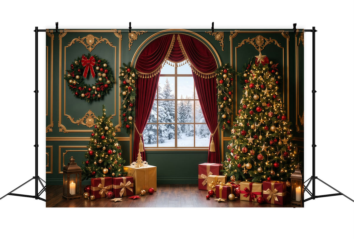 Christmas Backdrops Photography Emerald Velvet Window Display Large Christmas Backdrops UK RR610-4