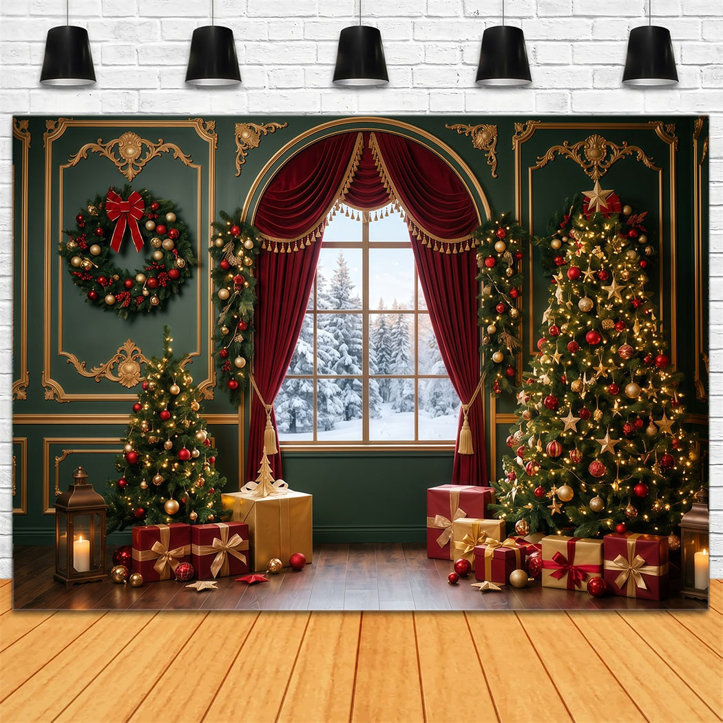 Christmas Backdrops Photography Emerald Velvet Window Display Large Christmas Backdrops UK RR610-4