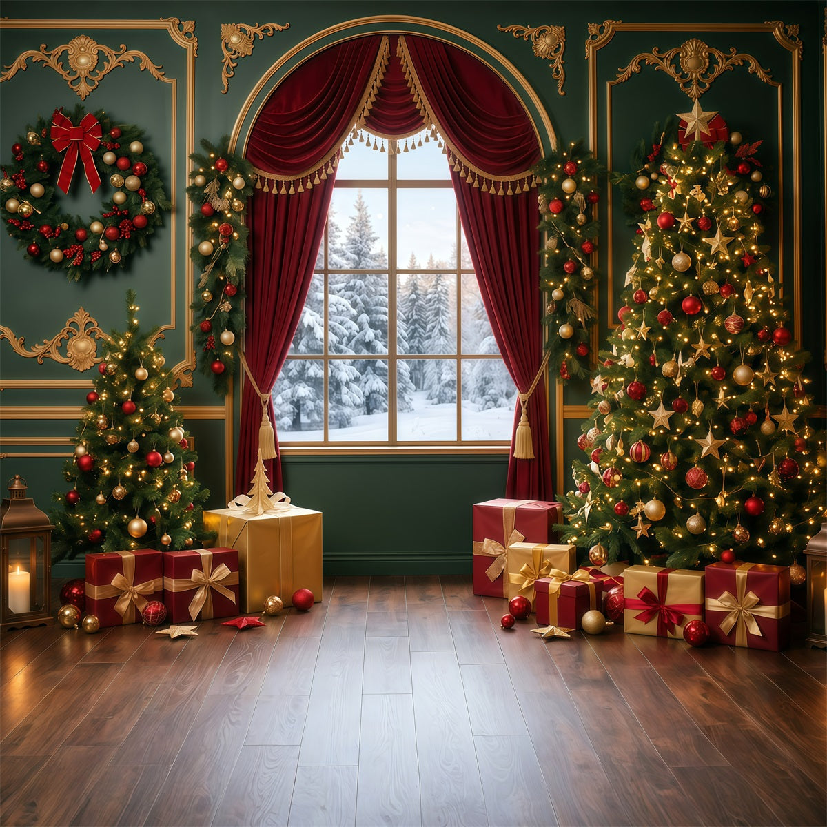 Christmas Backdrops Photography Emerald Velvet Window Display Large Christmas Backdrops UK RR610-4