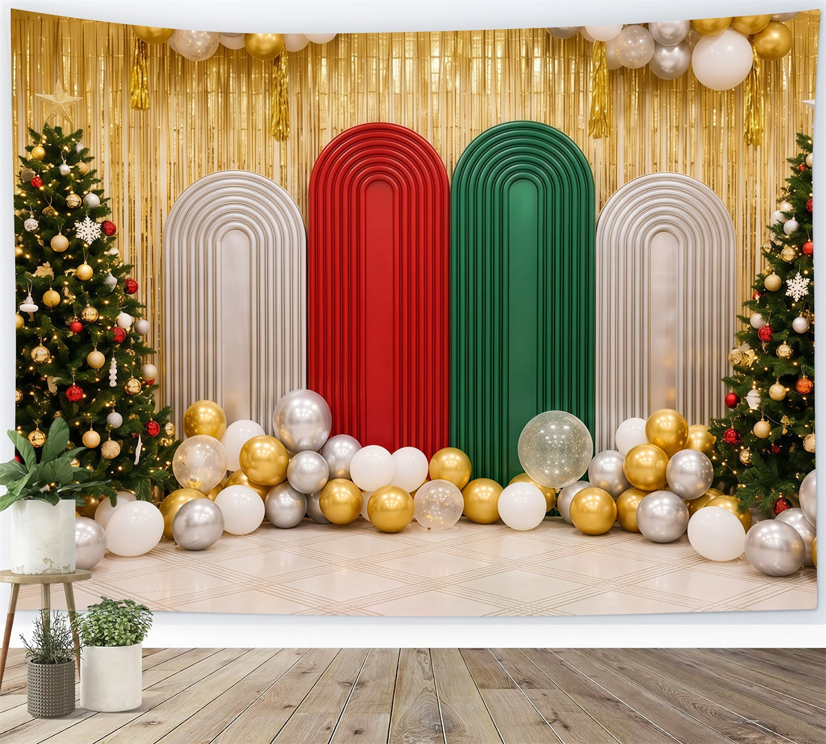 Christmas Vacation Backdrop Gold Balloon Arch Display Christmas Backdrop 10x10 UK RR610-41