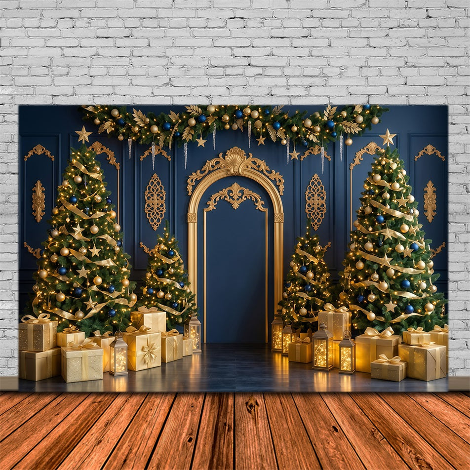 High Quality Christmas Backdrop Navy Gold Arch Display Christmas Holiday Backdrops UK RR610-43