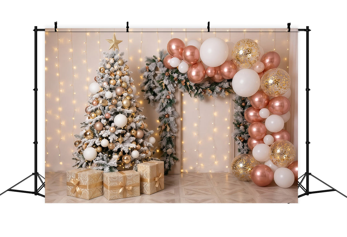 Christmas Balloon Backdrop Rose Gold Balloon Display Retro Christmas Backdrop UK RR610-44