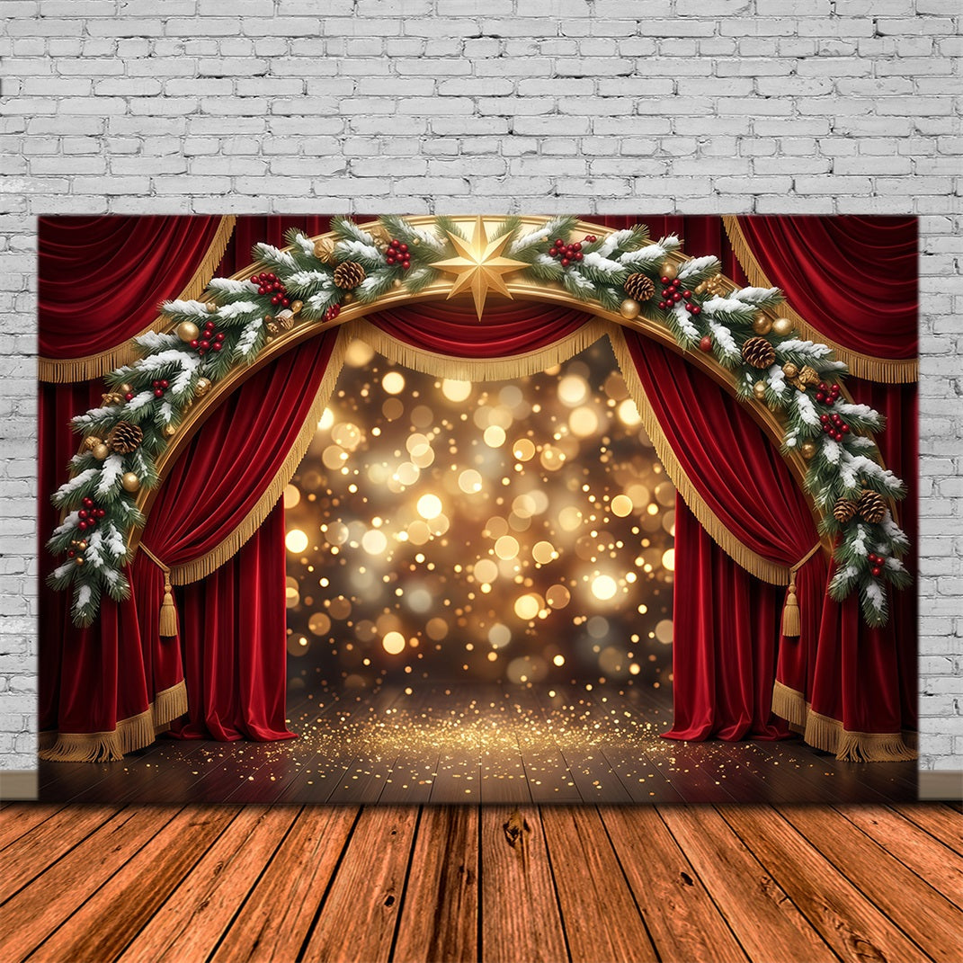 Backdrop Christmas Stage Design Red Velvet Golden Arch Backdrop For Christmas Party UK RR610-46