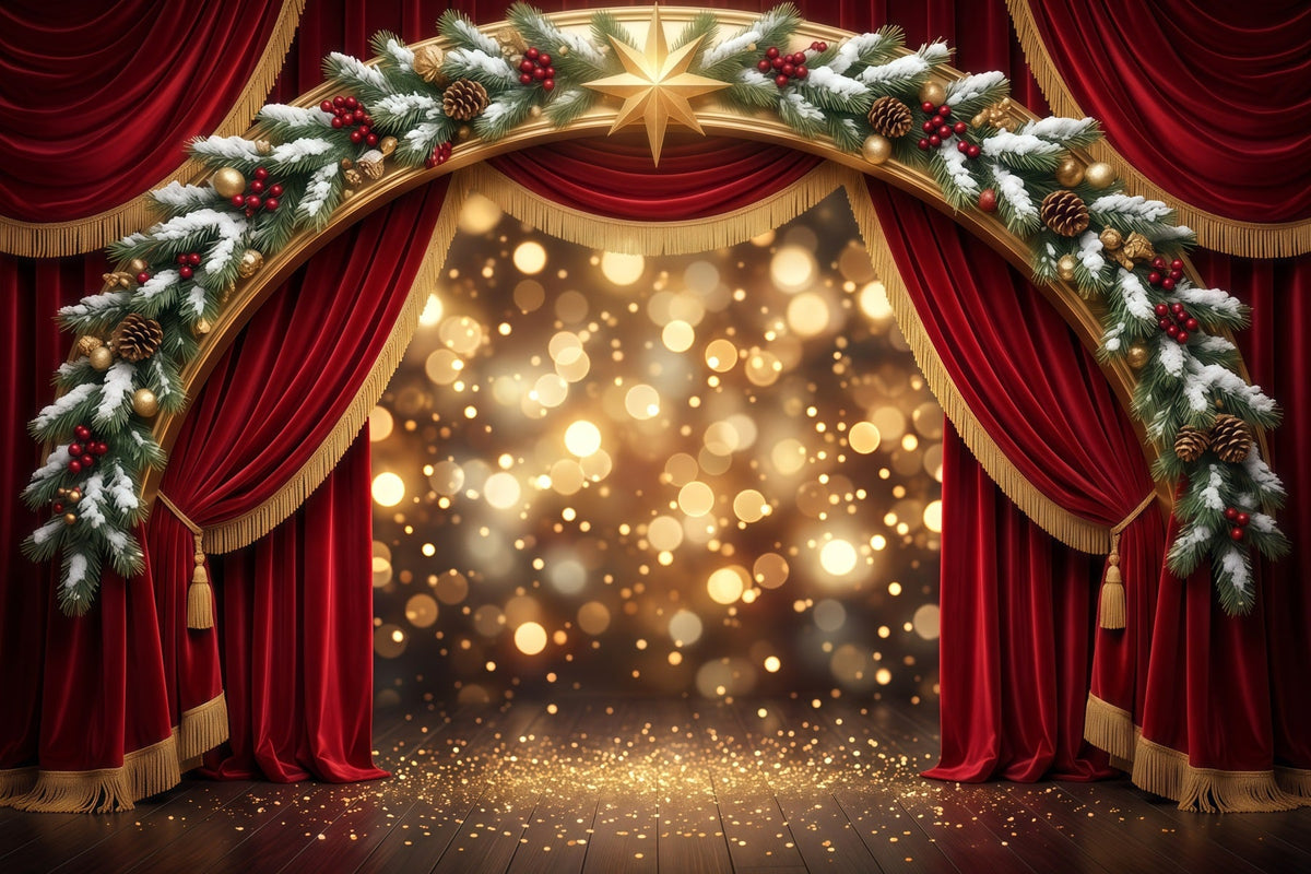 Backdrop Christmas Stage Design Red Velvet Golden Arch Backdrop For Christmas Party UK RR610-46