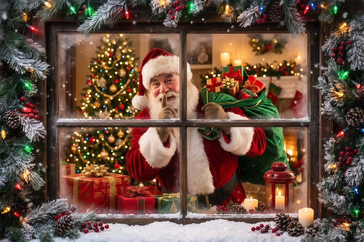Backdrops For Santa Photos Snowy Window Gift Surprise Photography Santa Backdrop UK RR610-48