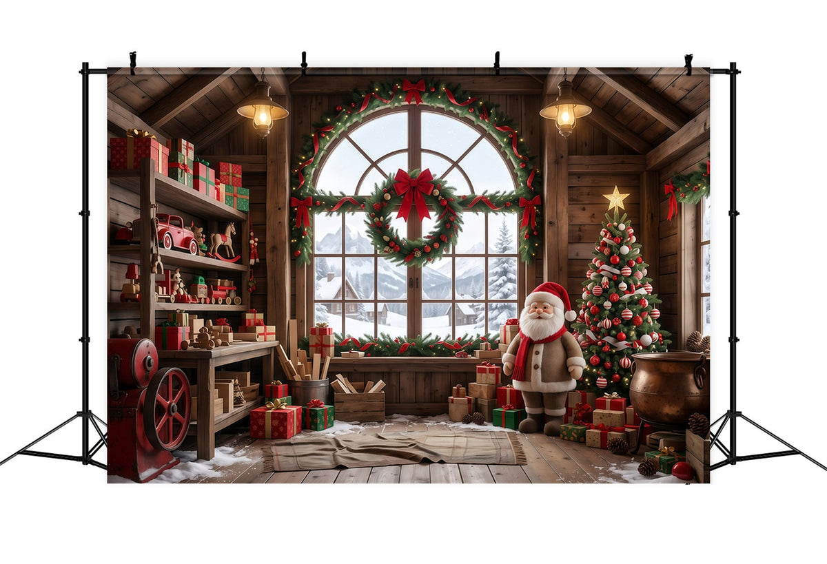 Santa's Workshop Photo Backdrop Rustic Wooden Toy Room Santa Claus Backdrop UK RR610-5