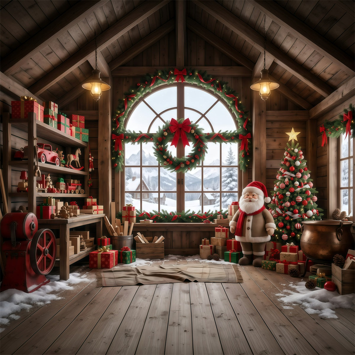 Santa's Workshop Photo Backdrop Rustic Wooden Toy Room Santa Claus Backdrop UK RR610-5