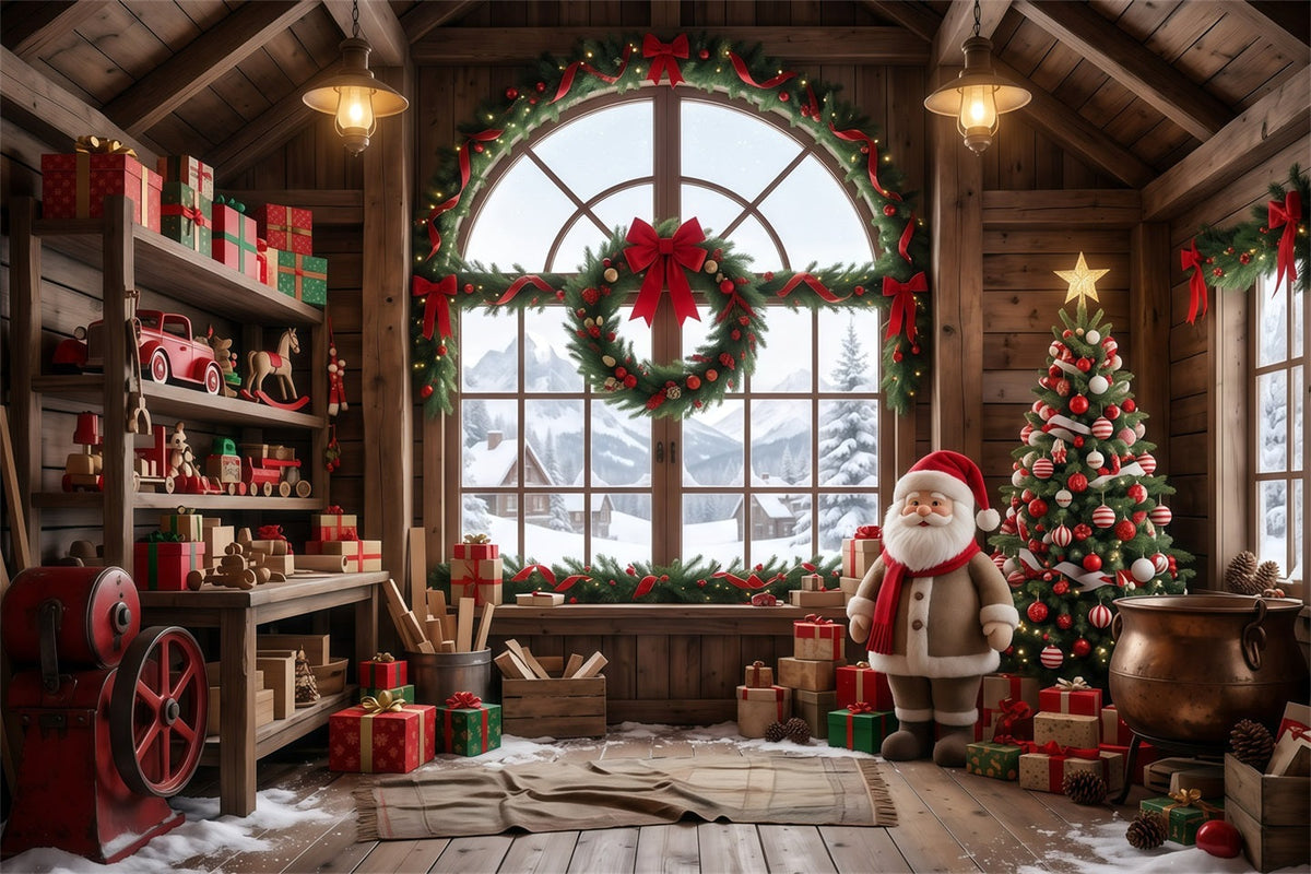 Santa's Workshop Photo Backdrop Rustic Wooden Toy Room Santa Claus Backdrop UK RR610-5