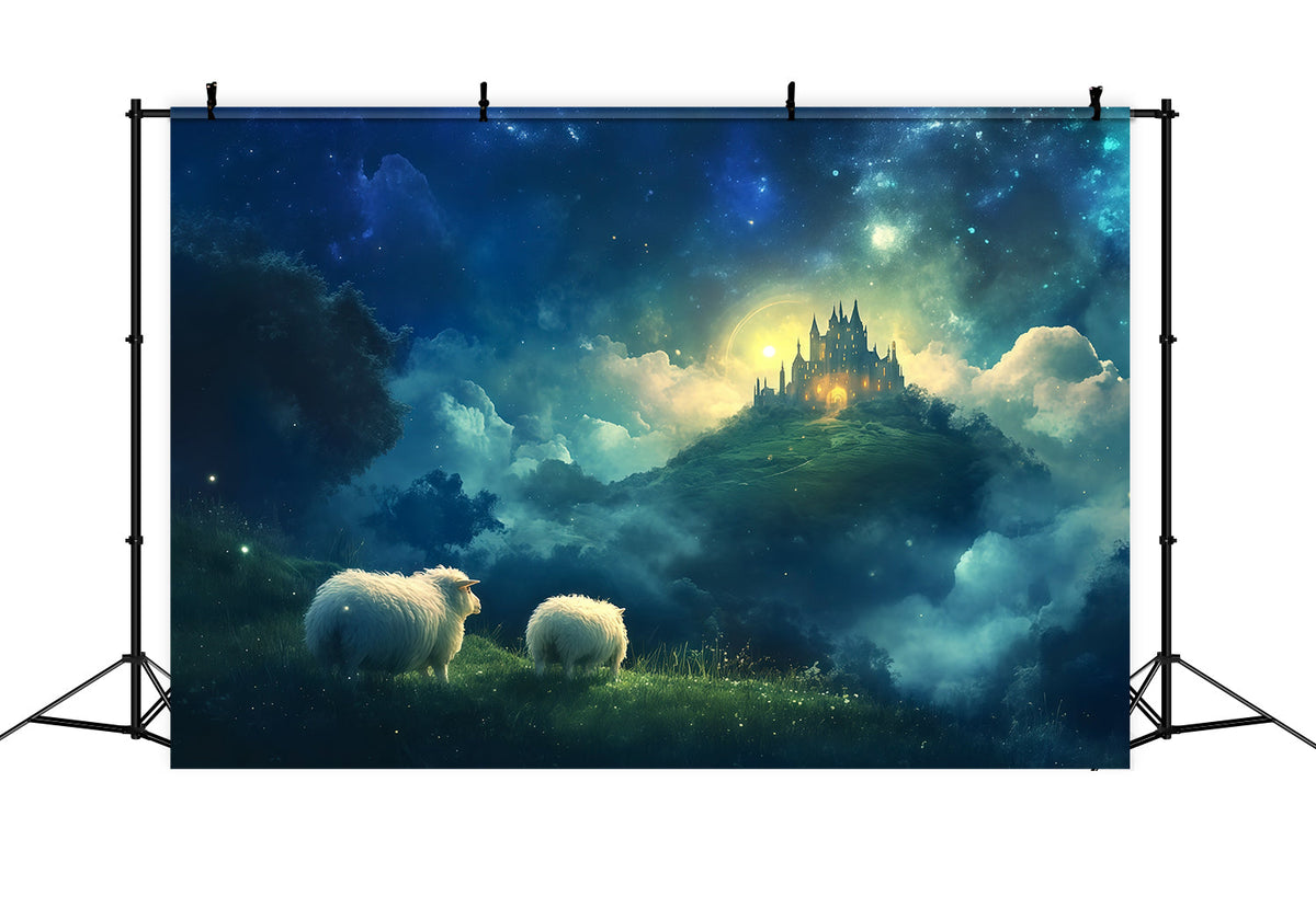 Nativity Scene Backdrop Enchanted Sky Castle Sheep Christmas Backdrop Photography UK RR610-65