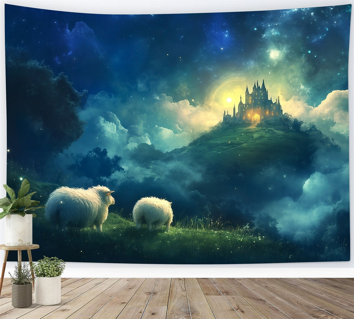 Nativity Scene Backdrop Enchanted Sky Castle Sheep Christmas Backdrop Photography UK RR610-65