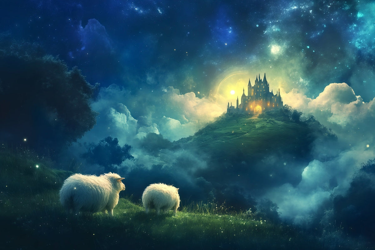 Nativity Scene Backdrop Enchanted Sky Castle Sheep Christmas Backdrop Photography UK RR610-65
