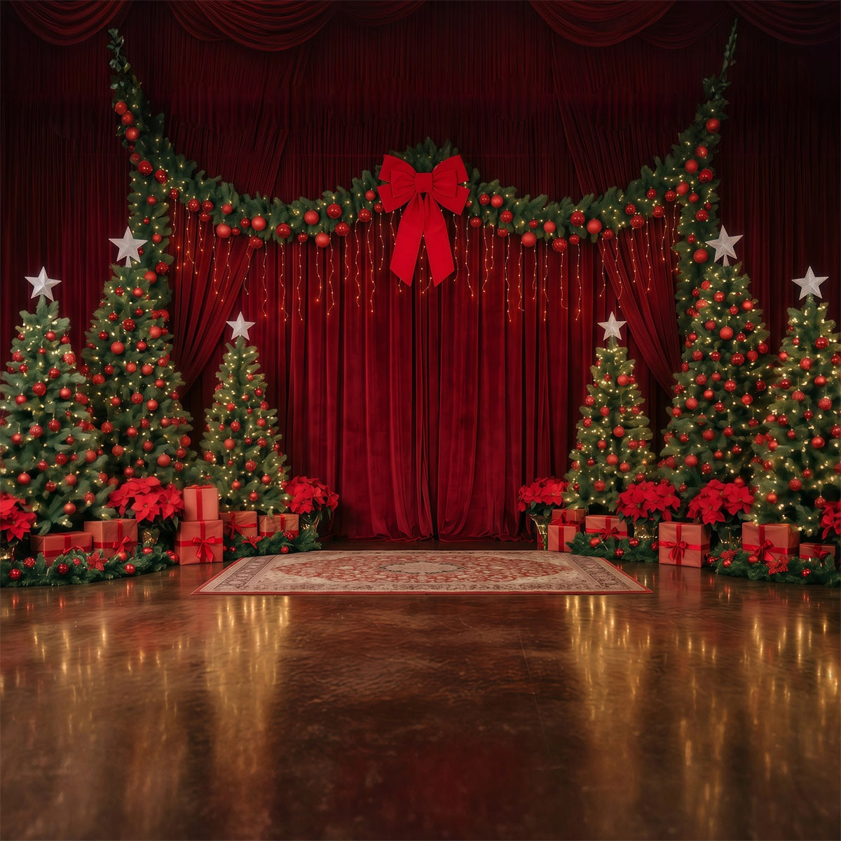 Christmas Backdrop for Photography Red Velvet Tree Display Christmas Stage Backdrops UK RR610-69