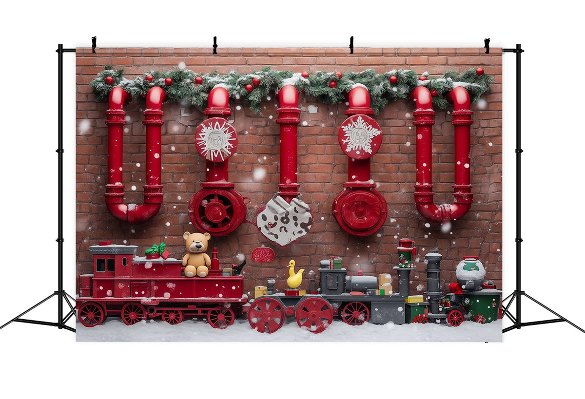 Christmas Backdrop Red Toy Train Display Christmas Backdrops Photography UK RR610-72