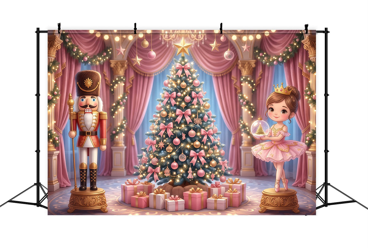Nutcracker Ballet Backdrop Pink Palace Bow Tree Christmas Scene Backdrop UK RR610-8