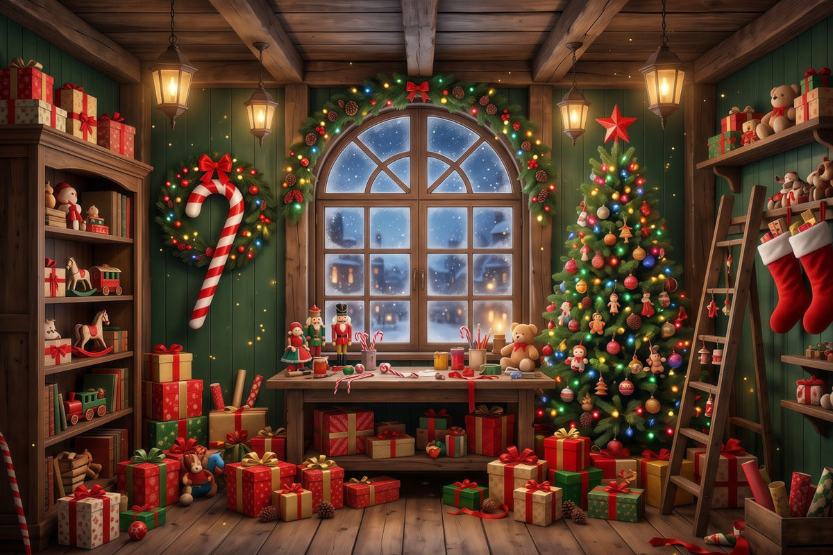 Santa Backdrop Festive Toy Workshop Window Christmas Backdrop UK RR610-82