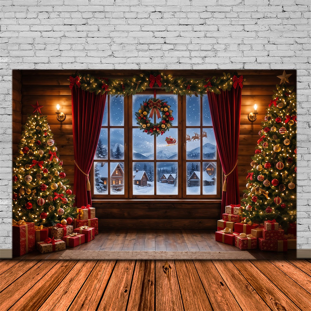 Santa Backdrop Snowy Village Window Display Christmas Backdrops UK RR610-83