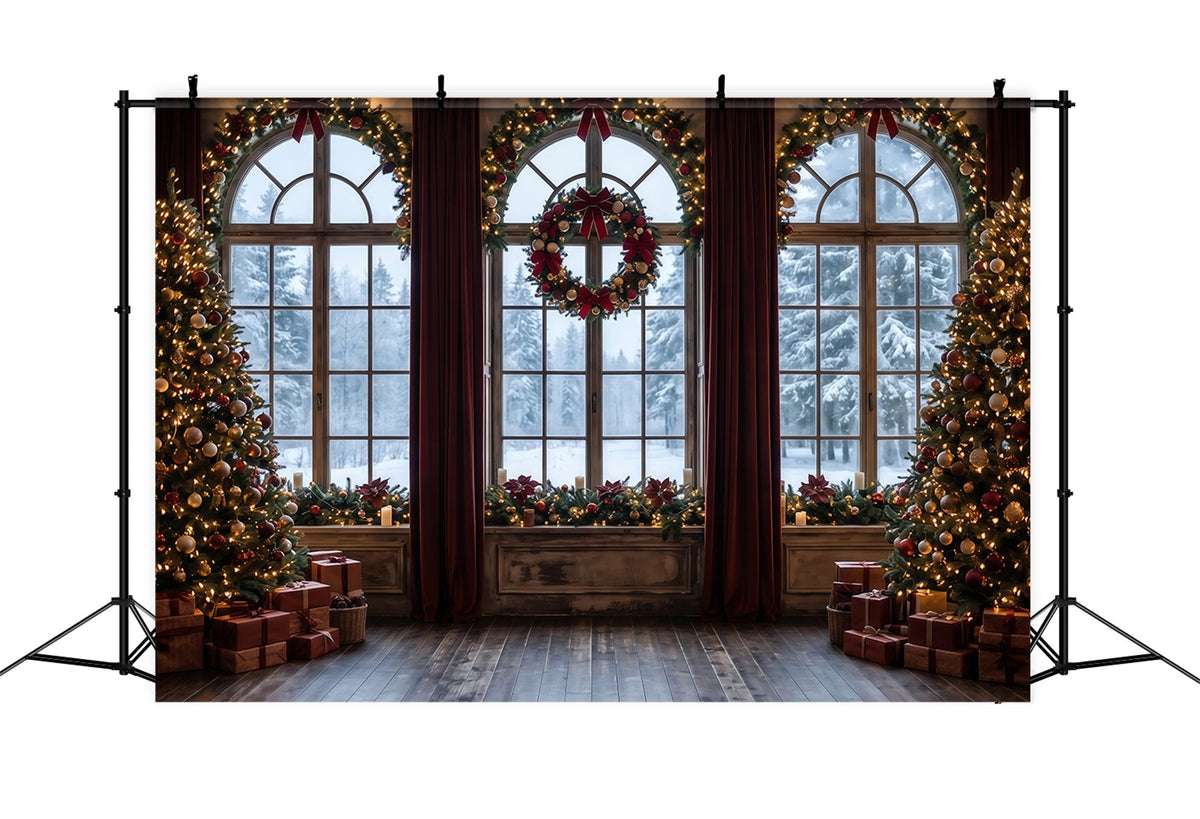 Christmas Backdrops Frosted Window Wreath Display Christmas Backdrop for Photos UK RR610-85