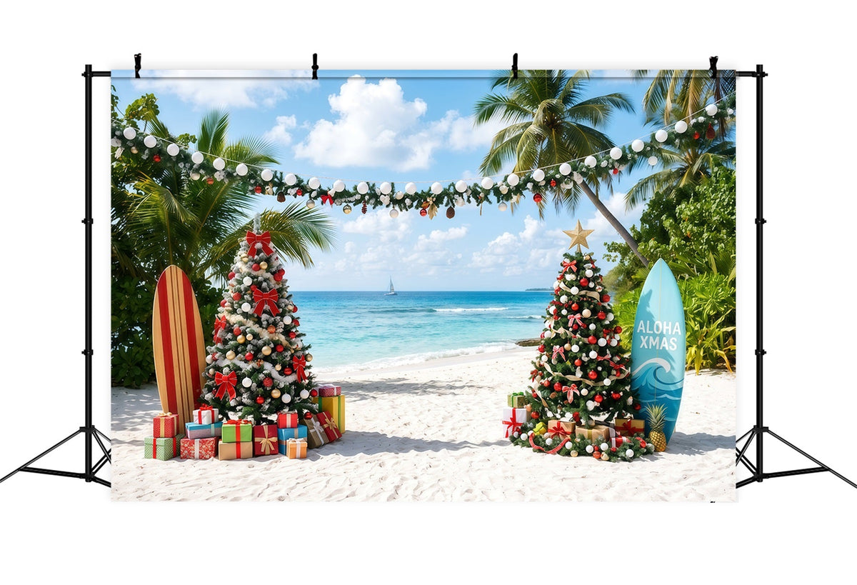 Tropical Christmas Backdrop Sea Beach Surfboard Display Christmas Backdrops for Photos UK RR610-87