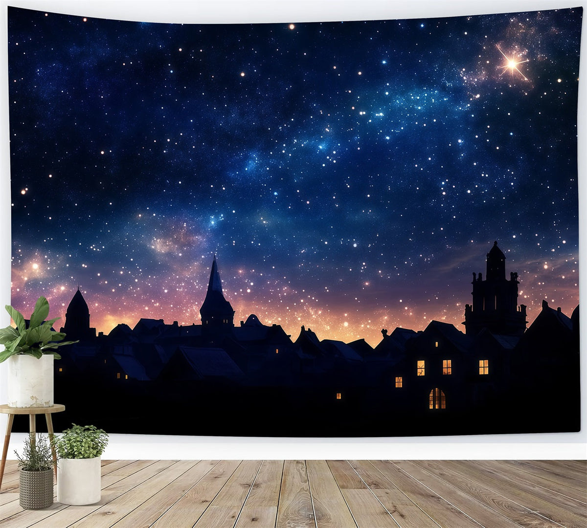 Nativity Scene Backdrop Starlit Village Silhouette Sky Christmas Photo Backdrop Ideas UK RR610-88