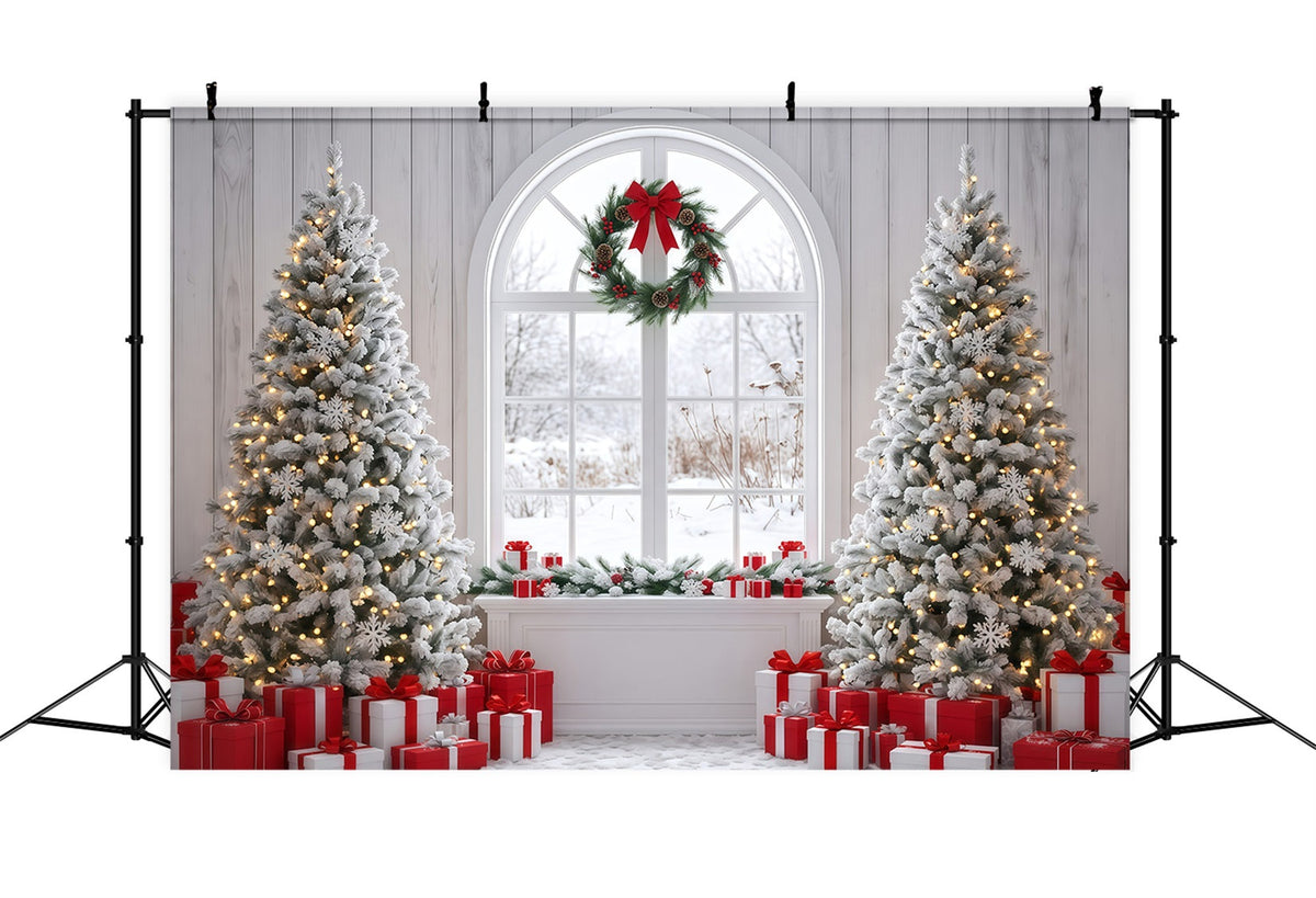 Photography Christmas Backdrops Snowy Window Tree Display Christmas Themed Backdrops UK RR610-9