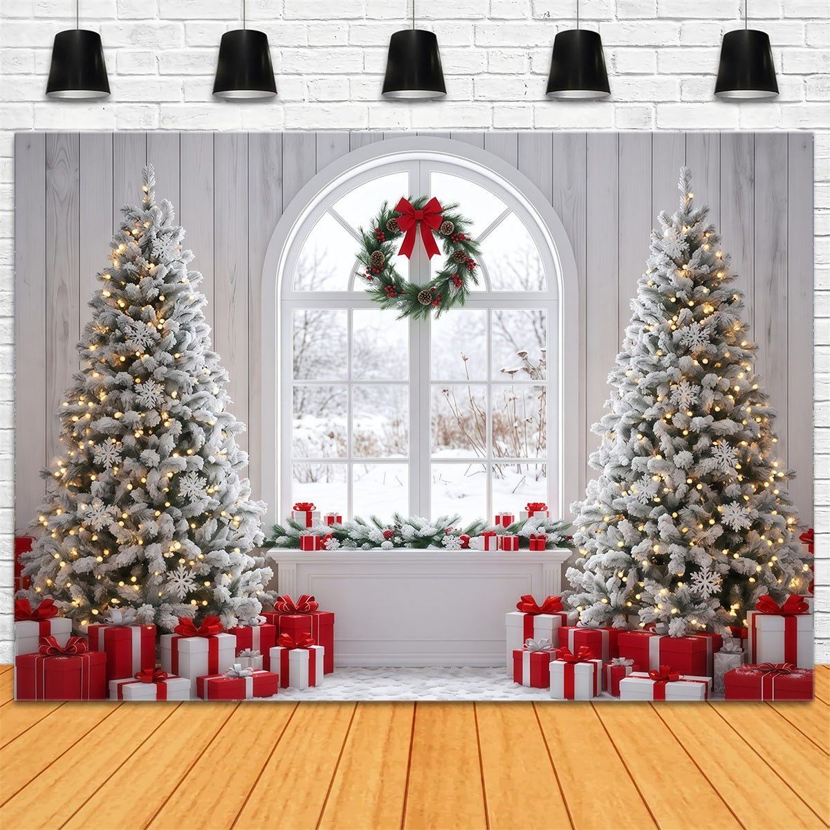 Photography Christmas Backdrops Snowy Window Tree Display Christmas Themed Backdrops UK RR610-9