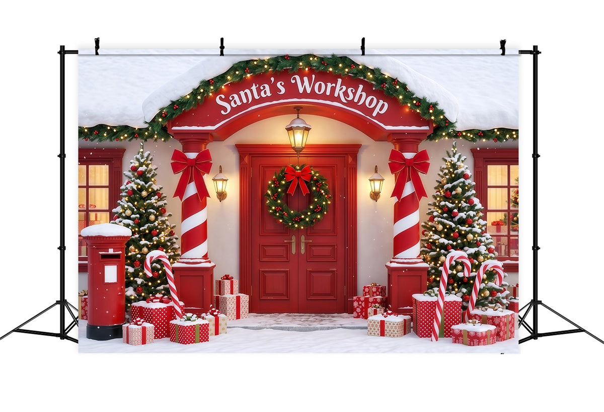 Santa's Workshop Backdrop Candy Cane Room Entrance Christmas Red Backdrop UK RR610-90