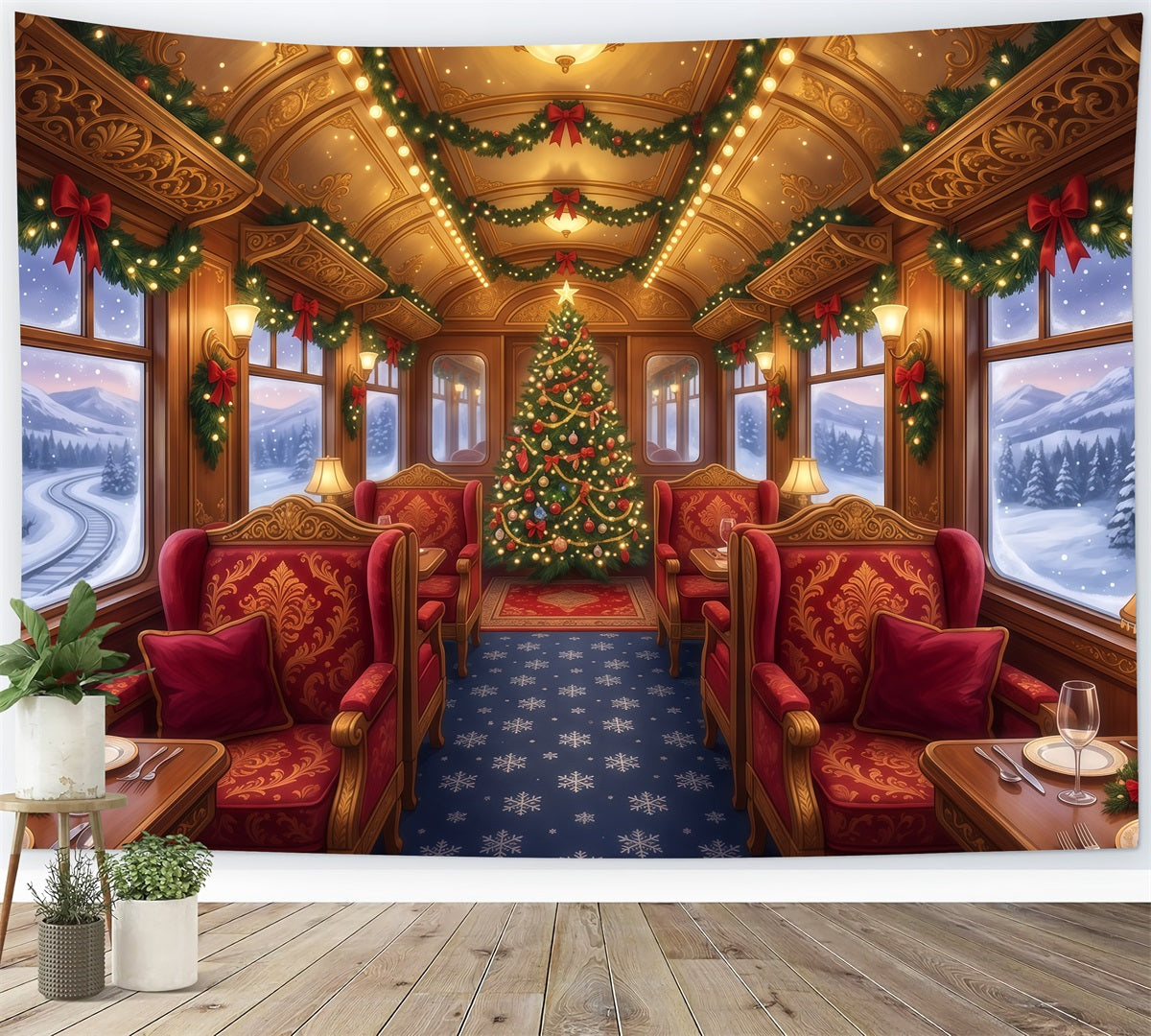 Christmas Backdrops for Photography Festive Train Carriage Christmas Photography Backdrop UK RR610-91