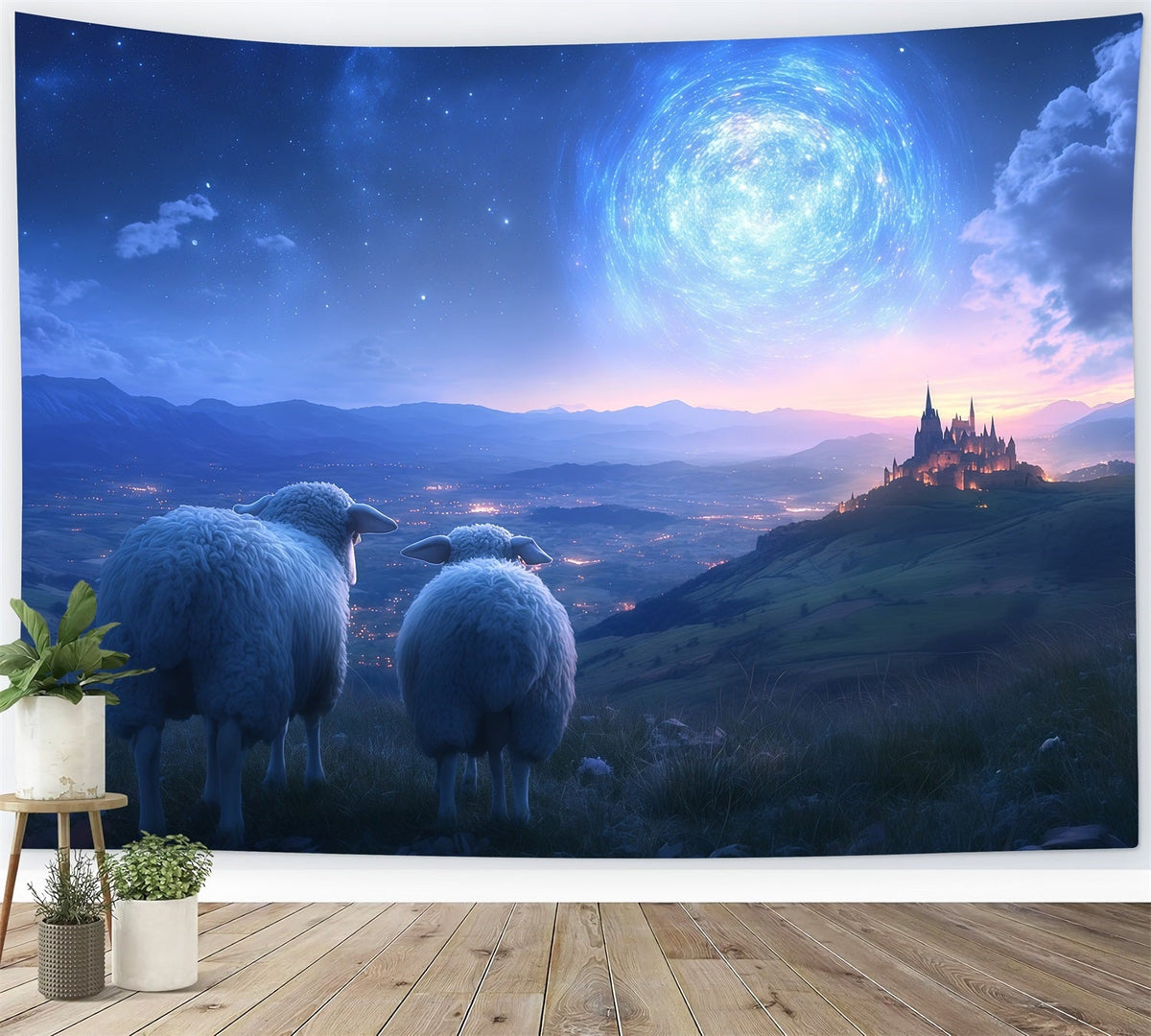 Nativity Scene Backdrop Sheep Watching Twilight Castle Christmas Backdrop Photography UK RR610-95